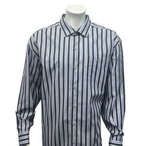 Tommy Bahama Blue White Stripe Men's Long Sleeve Dress Business Shirt Size 2XL